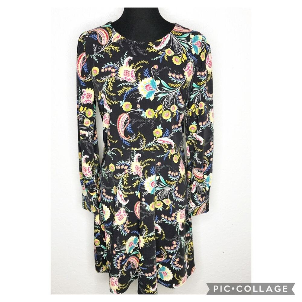 LOFT black red yellow floral print long sleeve dress size 8